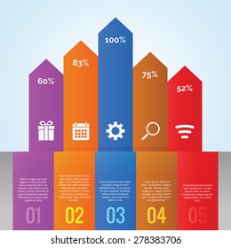 Infographic with arrow bar chart with icon and full color