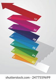 Infografik einer Pfeilkrümmung und nach oben in 12 Stufen Vektorillustration