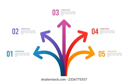 Infographic arrow crossroads 5 options. 5-direction arrow. Vector illustration.