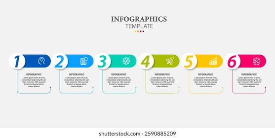 Infographic arrow design with 6 options or steps. Infographics for business concept. Can be used for presentations banner, workflow layout, process diagram, flow chart, info graph