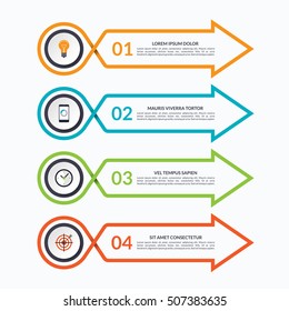 Infographic arrow design template with 4 options, steps, parts. Vector banner. Can be used for diagram, graph, chart, report, plan, strategy, data visualization, web design