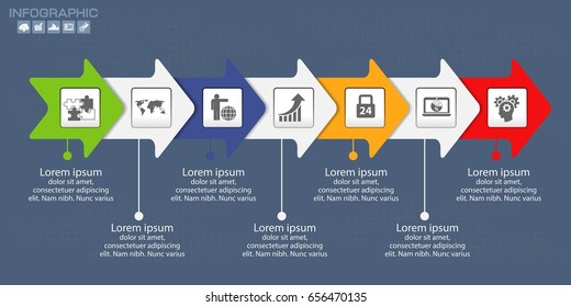 Infographic arrow design template 7 steps with place for your data. Vector illustration.