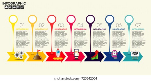 Infographic arrow design template 7 steps with place for your data. Vector illustration.
