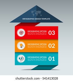 Infographic Arrow Design Template. Business Growth Concept Banner With 3 Options, Parts, Stages. Can Be Used For Web, Diagram, Graph, Chart, Report, Step By Step Infographics. Vector Background