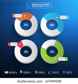 infographic arrow diagram graph chart on the blue blackground with flat design and long shadow. can be use element for layout design , website printing , annual report
