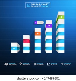 infographic arrow diagram graph chart on the blue blackground with flat design and long shadow. can be use element for layout design , website printing , annual report