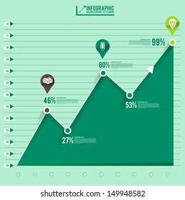 infographic arrow diagram graph chart on the green pastel blackground with flat design and long shadow. can be use element for layout design , website printing , annual report