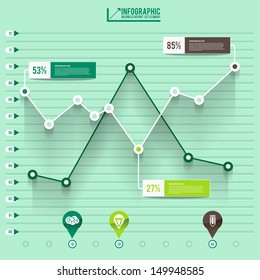 infographic arrow diagram graph chart on the green pastel blackground with flat design and long shadow. can be use element for layout design , website printing , annual report