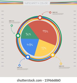 infographic arrow diagram graph chart in 4 color and line spiral. for layout design template