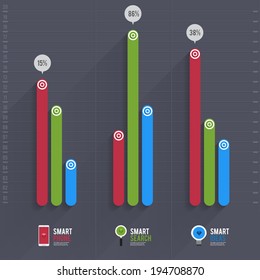 infographic arrow diagram graph chart on the green pastel blackground with flat design and long shadow. can be use element for layout design , website printing , annual report