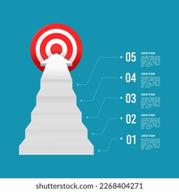 Infographic Arrow Ladder 5 Steps to Success. Vector illustration.