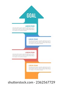 Infographic arrow pointing up contains 4 steps to the goal. Vector illustration.