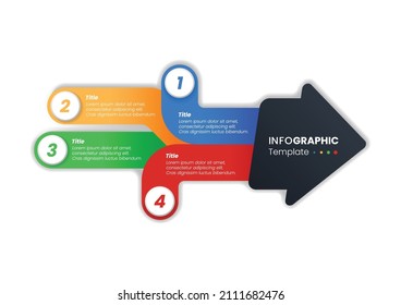 Forma de flecha infográfica con cuatro opciones, cuatro elementos, ilustración de vector de plantilla colorida