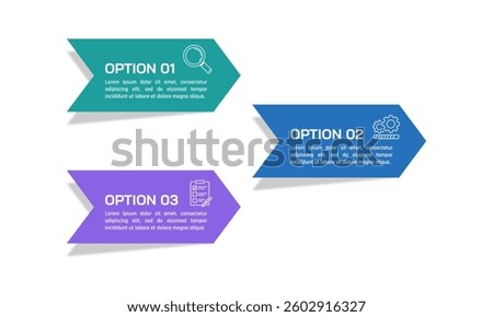 Infographic arrow signs 3 options. Presentation, Report, Data and Strategy. Vector illustration.