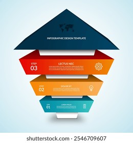 Infografía Plantilla de flecha hacia arriba con 3 pasos. Concepto de crecimiento empresarial en estilo 3d. Se puede utilizar para el Diseño web, línea de tiempo, diagrama, gráfico, gráfico, presentación de negocios.