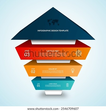 Infographic up arrow template with 3 steps. Business growth concept in 3d style. Can be used for web design, timeline, diagram, chart, graph, business presentation.