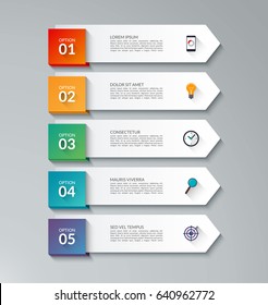 Infographic arrow template with 5 options. File is layered. Can be used for diagram, graph, chart, web banner