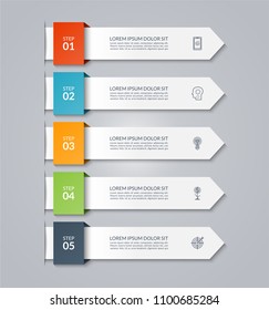 Infografische Pfeilvorlage. Vektorillustration-Banner mit 5 Optionen, Stufen, Teilen. Kann für Diagramm, Diagramm, Diagramm, Web-Design verwendet werden