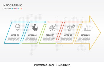 Infographic arrow thin line 5 options.