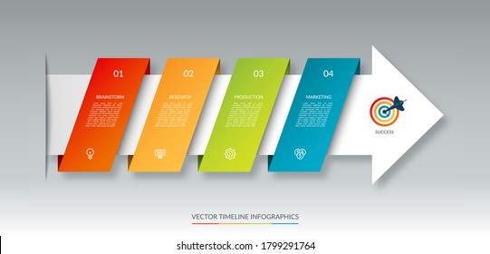 Infographic arrow timeline template with 4 steps. Can be used for web design, diagram, chart, graph, business presentation.