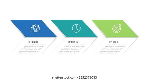 Infographic arrows of 3 Processes to Drive Business Towards Success. Presentation, Data, Information, Plan and Marketing. Vector illustration.