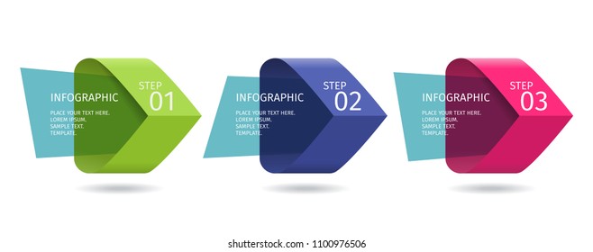 Infographic arrows with 3 step up options and glass elements. Vector template in flat design style