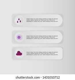 Infographic arrows with 3 step up options and glass elements. Vector template in flat design style