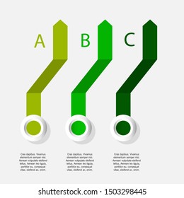Infographic arrows with 3 step up options and glass elements. Vector template in flat design style