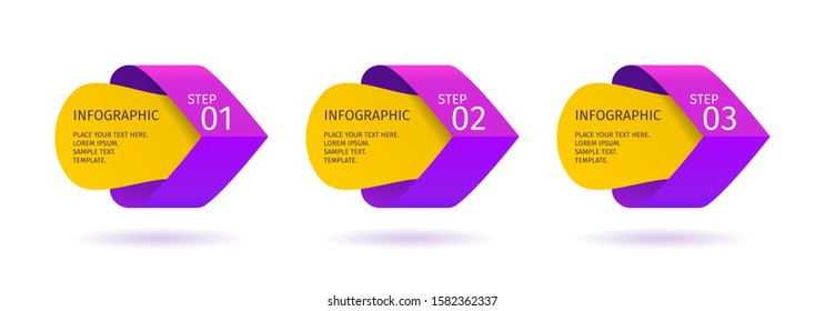 Infographic arrows with 3 step up options. Vector template in cold purple and plue gradient design style