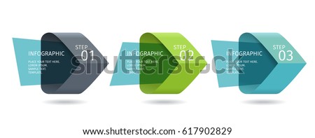 Infographic arrows with 3 step up options and glass elements. Vector template in flat design style