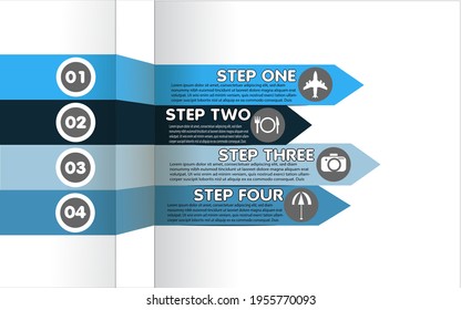 Flechas infográficas. 4 opciones, pasos, partes, piezas. Plantilla de vectores. Se puede utilizar para diseño de flujo de trabajo, diagrama, gráfico, gráfico, informe
