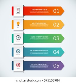 Infographic arrows. 5 options, steps, parts, pieces. Vector template. Can be used for workflow layout, diagram, chart, graph, report.