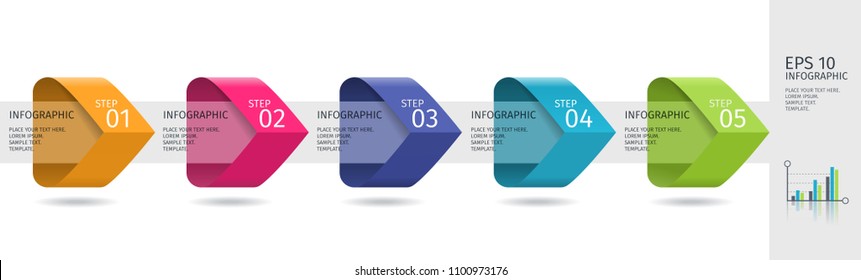Infographic arrows with 5 step up options and glass elements. Vector template in flat design style