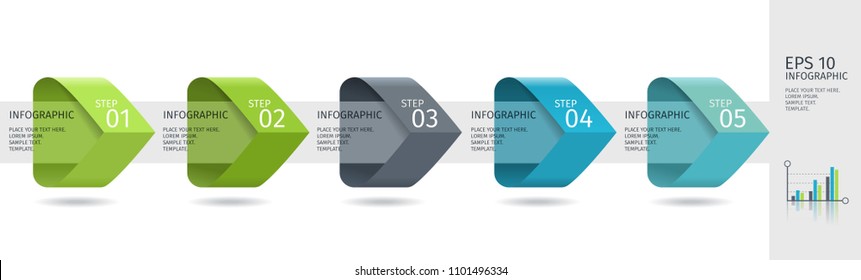 Infographic arrows with 5 step up options and glass elements. Vector template in flat design style