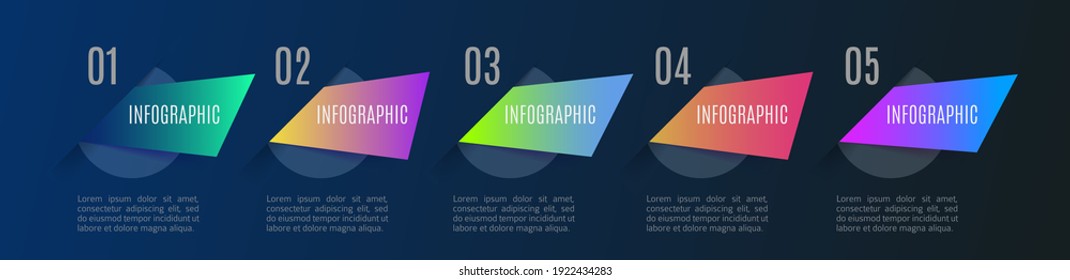 Infographic arrows with 5 step up options and glass elements. Vector template in flat design style