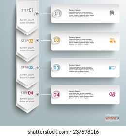 Infographic with arrows and banners on the gray background. Eps 10 vector file.