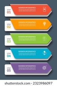 Infographic arrows. Business template with 5 steps, options, parts. Can be used for diagram, chart, web design. Vector illustration.