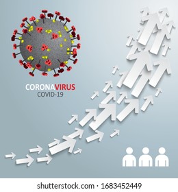 Infographic with arrows on the gray background about a corona virus pandemic. Eps 10 vector file.