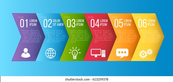Infographic arrows style colored menu or option, vector template for timeline workflow presentation or features set