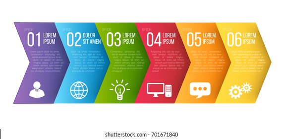 Infographic Arrows Style Colored Menu Or Option, Vector Template For Timeline Workflow Presentation Or Features Set