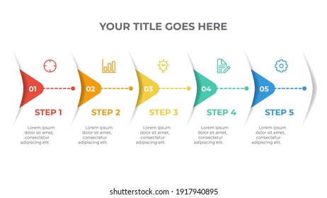 Infographic arrows template with 5 options, can be used for workflow, timeline, steps, etc.