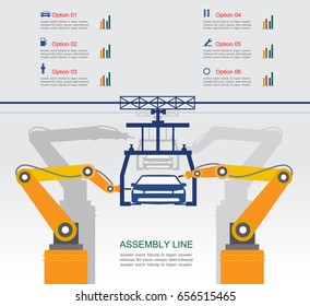 Infographic Automobile Industry Manufacturing With Assembly Line Car Vector Icon Collection Illustration