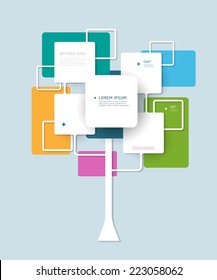 Infographic  background design with white squares and circles.with place for your content.Growth tree concept for communication, business, social media, technology, network and web design. 
