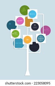 Infographic  background design with white squares and circles.with place for your content.Growth tree concept for communication, business, social media, technology, network and web design. 