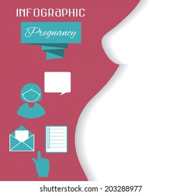 Infographic background with silhouette of a pregnant woman. Pregnancy infographics elements collection. Beautiful conceptual image of Maternity. Vector illustration for your design.