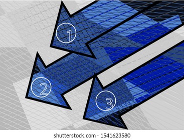 infographic background. three blue arrows on grey background