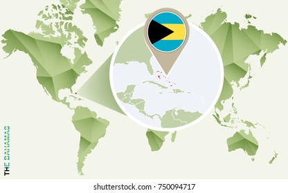 Infographic for The Bahamas, detailed map of The Bahamas with flag. Vector Info graphic green map.