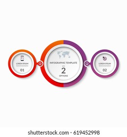 Infographic banner with 2 options. Circle template that can be used as round chart, cycle diagram, graph, workflow layout