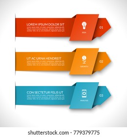 Infographic banner of 3 arrows. Can be used for diagram, graph, chart, business infographics, number options, web design.