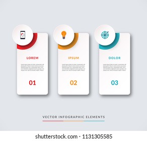 Infographic banner with 3 circles and tabs. Can be used as a diagram, graph, chart, info graphic or website layout.